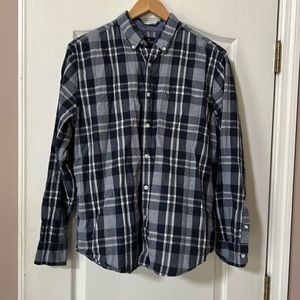 American Eagle Blue White Plaid Button Down Classic Fit 100% cotton shirt Large